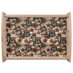 Rustic Route 66 Snowman Christmas Gathering Serving Tray