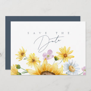 Rustic Royal Blue Opulence Sunflowers Wedding Save The Date