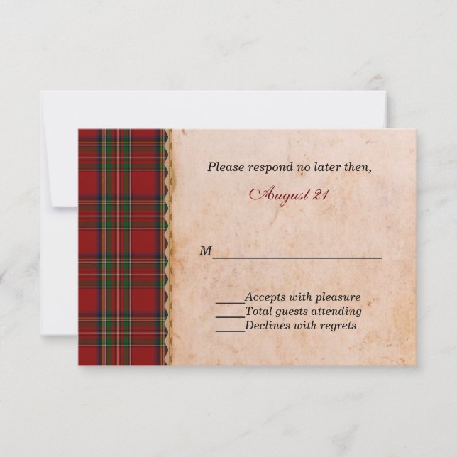 Rustic Royal Stewart Plaid Wedding RSVP (Front)