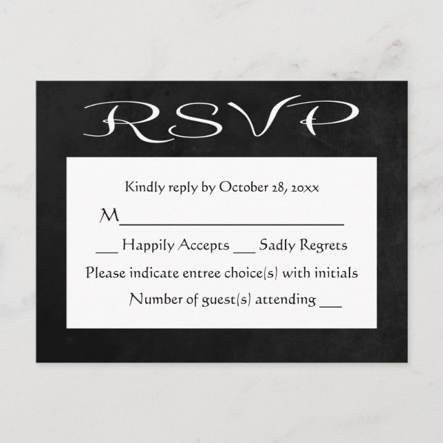 Rustic RSVP Black And White Chalkboard (No Meal) Invitation Postcard (Front)
