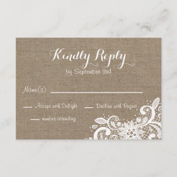 Rustic Rsvp In Burlap And Lace by LangDesignShop at Zazzle