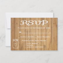 Rustic RSVP Mason Jar Brown Wood Country Wedding