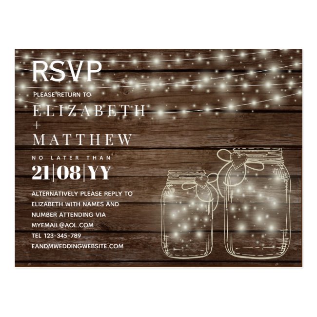 RUSTIC RSVP Mason Jars Strings Lights Budget Postcard