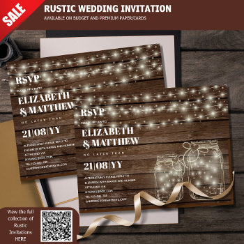 Rustic Rsvp Mason Jars Strings Lights Budget Postcard by invitationz at Zazzle