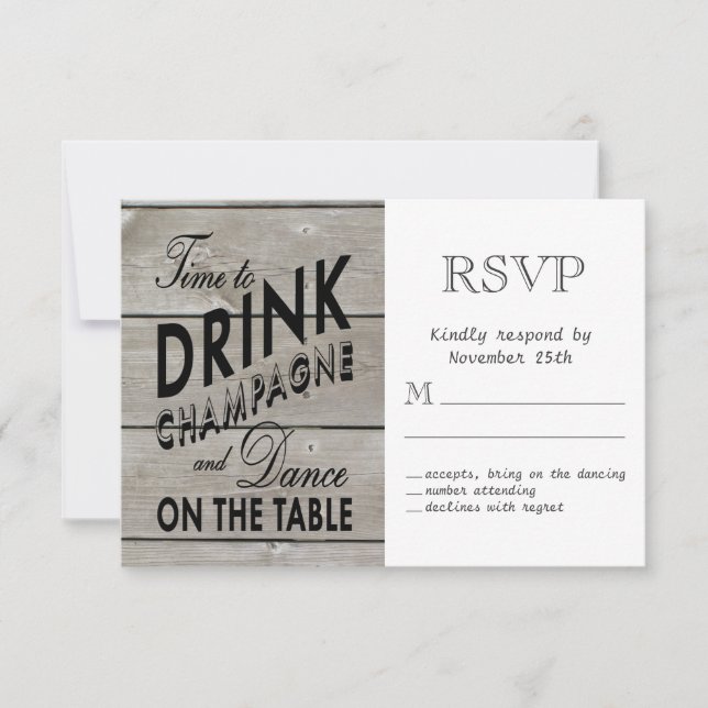 Rustic RSVP Time to Drink Champagne Card (Front)