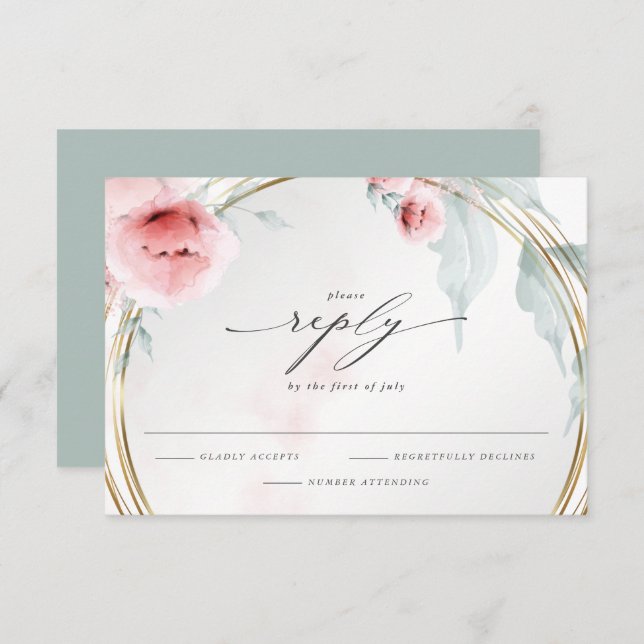 Rustic RSVP Watercolor Pink Blush Peony  (Front/Back)