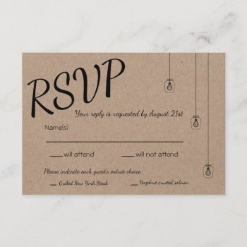 Rustic Rsvp With String Lights On Kraft Paper by LangDesignShop at Zazzle