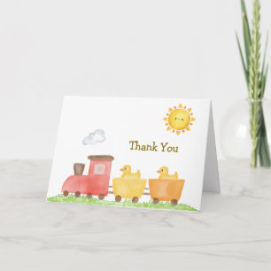 Rustic Rubber Duck Choo Choo Train Baby Shower Thank You Card