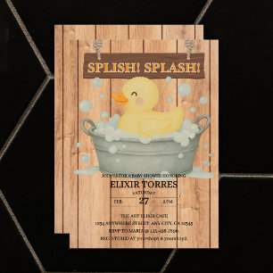Rustic Rubber Ducky Bubbles Baby Shower Invitation