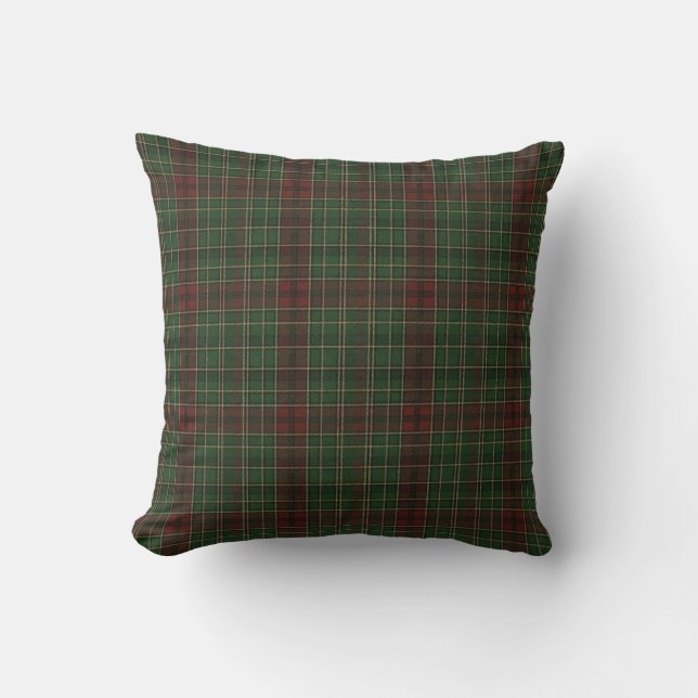 Rustic, rugged outdoors red/green plaid throw pillow (Front)