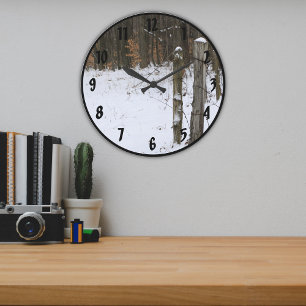 Rustic Rural Fence Posts Country Backroad Scene Large Clock