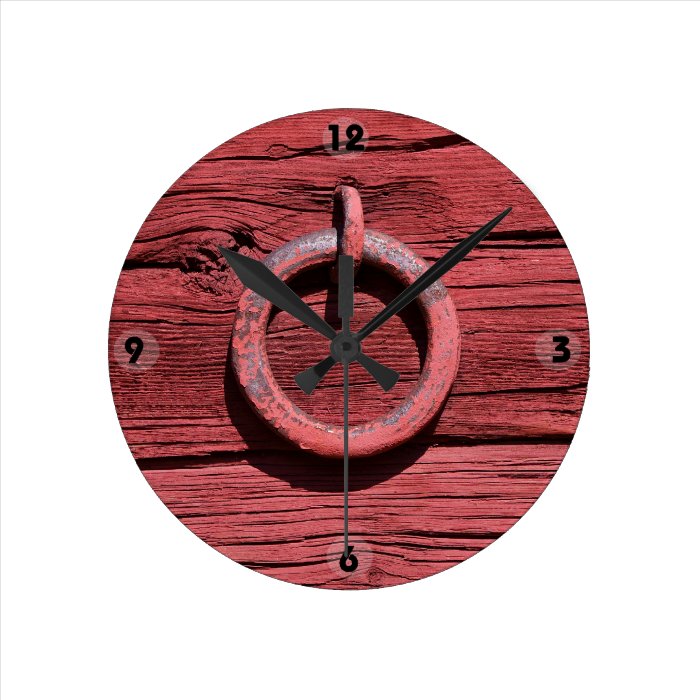 Rustic Rural Red Wood Wall Iron Ring Clock