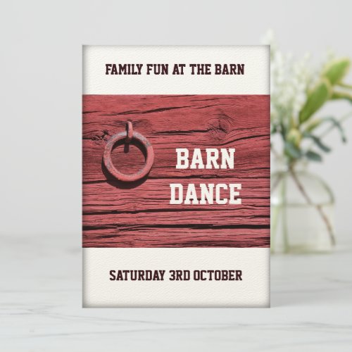 Rustic Rural Red Wooden Barn Party Dance Event Invitation