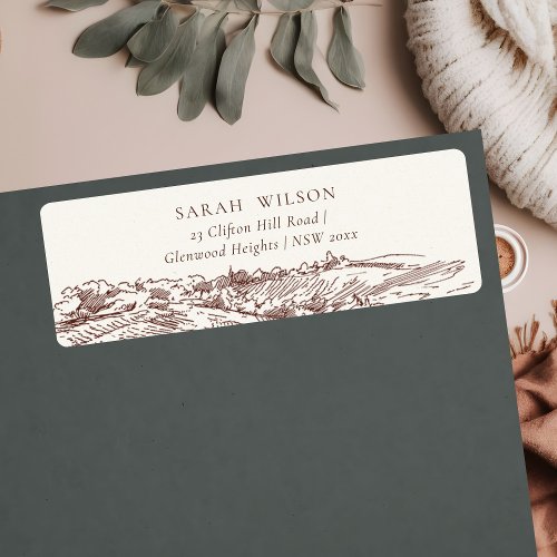 Rustic Rust Brown Winery Mountain Sketch Address Label