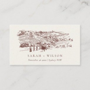 Rustic Rust Brown Winery Mountain Sketch Wedding Place Card