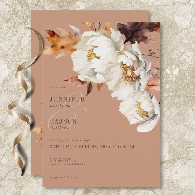 Rustic Rust Cream & Brown Fall Floral & Leaves Invitation (Rustic Rust Cream & Brown Fall Floral & Leaves Invitation)