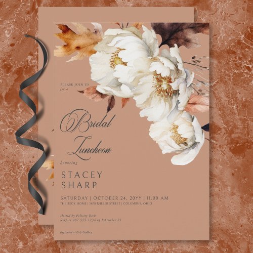 Rustic Rust  Cream Fall Floral  Leaves Luncheon Invitation