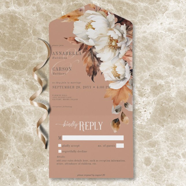 Rustic Rust & Cream Fall Floral & Leaves No Dinner All In One Invitation (Rustic Rust & Cream Fall Floral & Leaves No Dinner All In One Invitation)