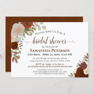 Rustic Rust Orange Floral Bridal Shower Invitation