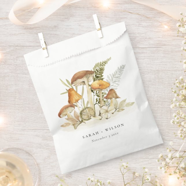 Rustic Rust Orange Mushroom Fern Foliage Wedding Favor Bag (Clipped)