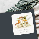 Rustic Rust Orange Mushroom Fern Foliage Wedding Square Sticker<br><div class="desc">For any further customisation or any other matching items,  please feel free to contact me at yellowfebstudio@gmail.com</div>