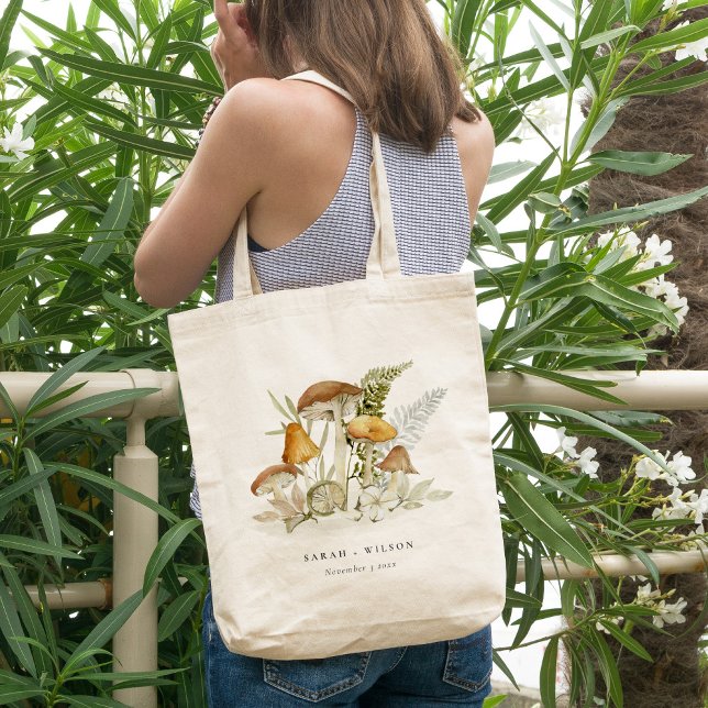 Rustic Rust Orange Mushroom Fern Foliage Wedding Tote Bag (Creator Uploaded)
