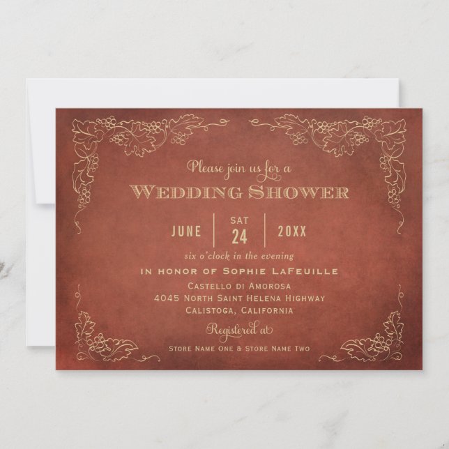 Rustic Rust Orange Red Vineyard Wedding Shower Invitation (Front)