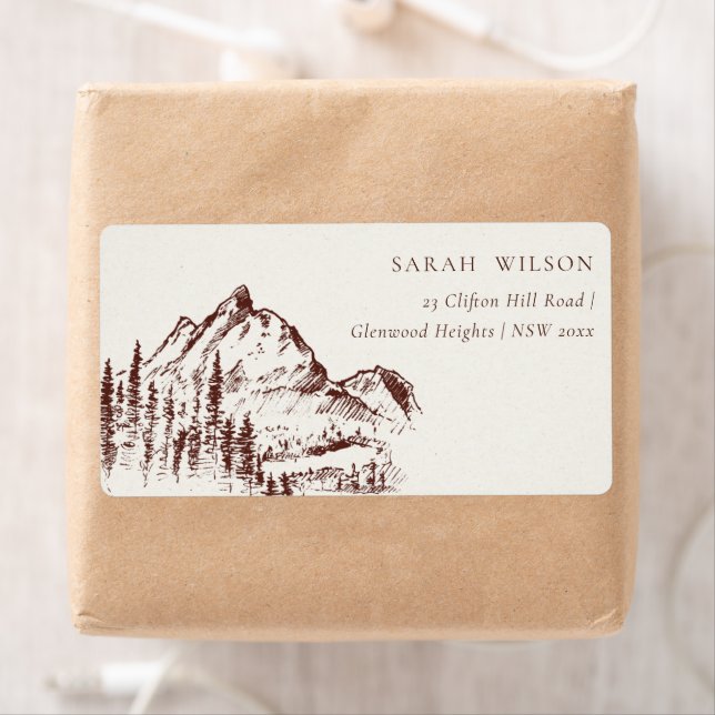 Rustic Rust Pine Woods Mountain Sketch Address Label (Insitu)