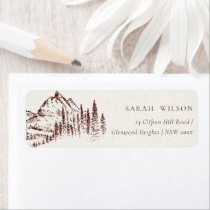 Rustic Rust Pine Woods Mountain Sketch Address Label