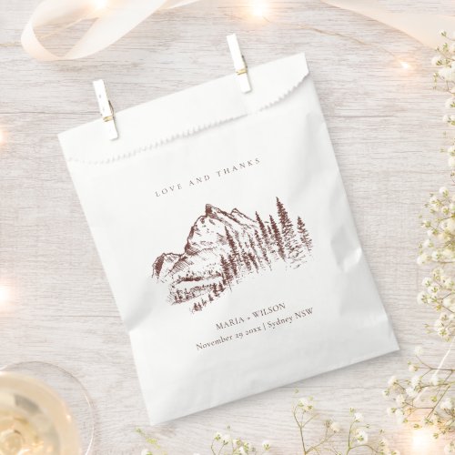 Rustic Rust Pine Woods Mountain Sketch Wedding Favor Bag