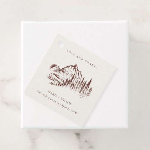 Rustic Rust Pine Woods Mountain Sketch Wedding Favor Tags