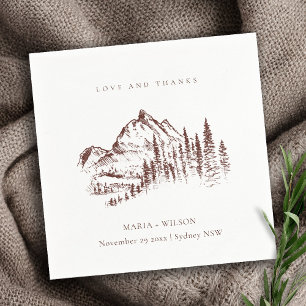 Rustic Rust Pine Woods Mountain Sketch Wedding Napkins