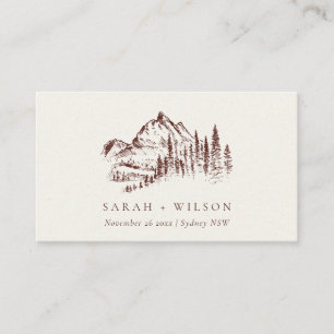 Rustic Rust Pine Woods Mountain Sketch Wedding Place Card