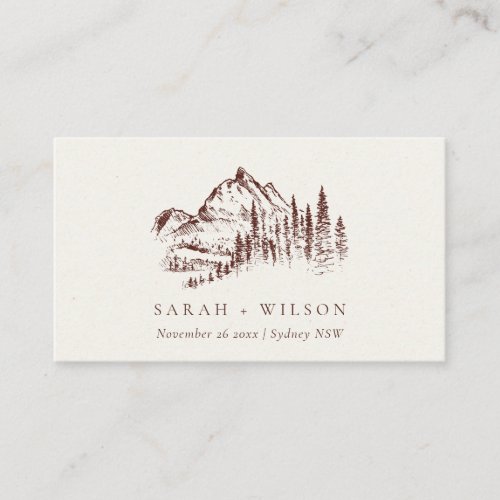 Rustic Rust Pine Woods Mountain Sketch Wedding Place Card