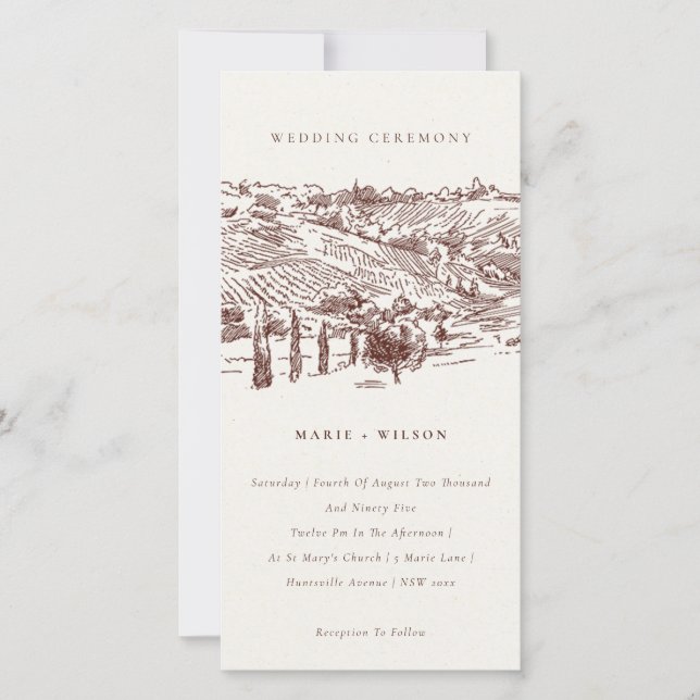 Rustic Rust Winery Mountain Sketch Wedding Invite (Front)