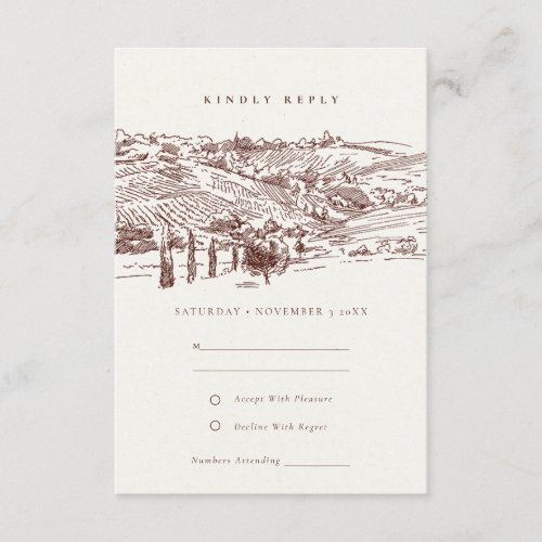 Rustic Rust Winery Mountain Sketch Wedding RSVP Enclosure Card