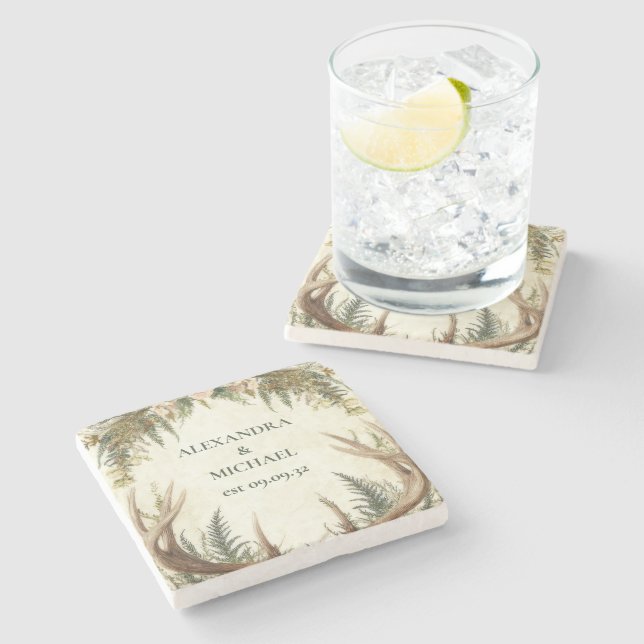 Rustic Rustic Antler Woodland Stone Coaster (Side)