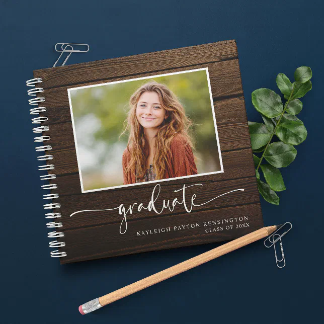 Rustic Rustic Grad Guest Book with Photo | Zazzle