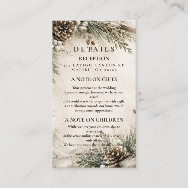 Rustic Rustic Winter Wedding Enclosure Card (Front)