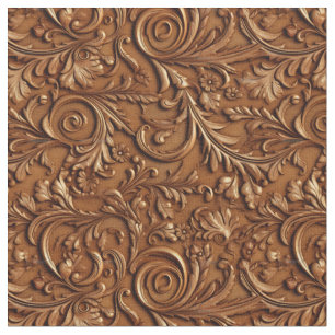 Rustic saddle brown tooled leather fabric