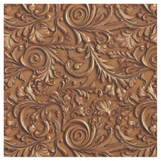 Rustic saddle brown tooled leather fabric