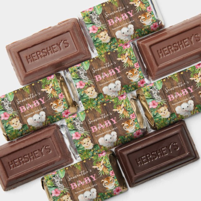 Rustic Safari Animals Pink Flowers Baby Shower Hershey's Miniatures (Assorted)