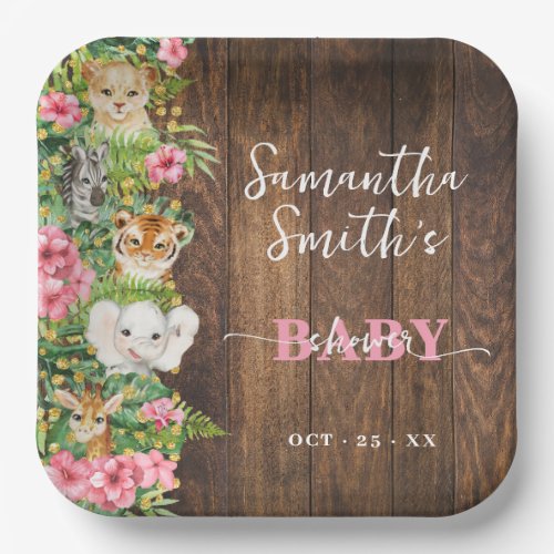 Rustic Safari Animals Pink Flowers Baby Shower