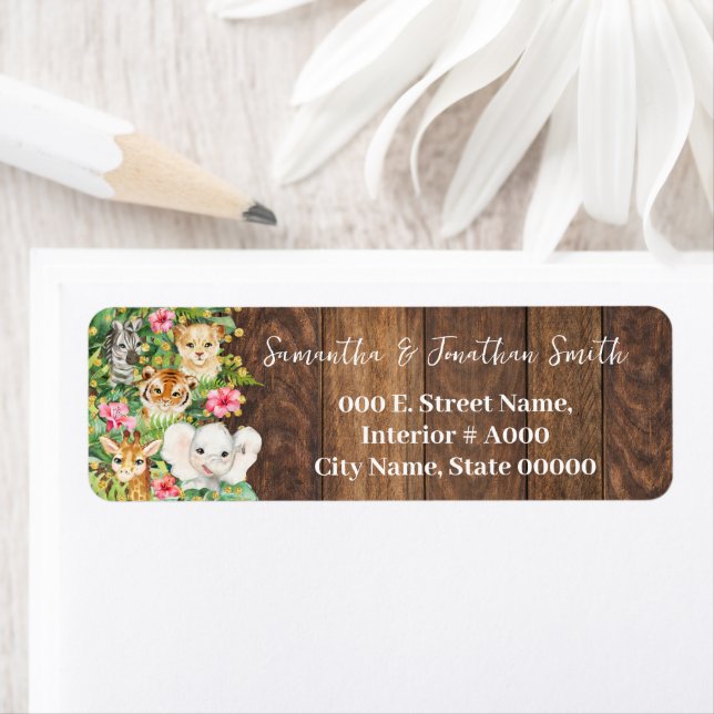 Rustic Safari Animals Pink Shower Return Address Label (Insitu)