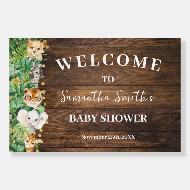Rustic Safari Animals Welcome Baby Shower Foam Board (Front)