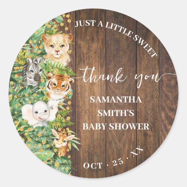 Rustic Safari Baby Shower Thank You Party Favor Classic Round Sticker (Front)