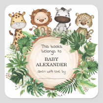 Rustic Safari Jungle Animals Books for Baby Shower Square Sticker