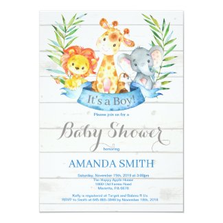 Rustic Safari Jungle Animals Boy Baby Shower Invitation