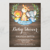 Rustic Safari Jungle Animals Boy Baby Shower Invitation