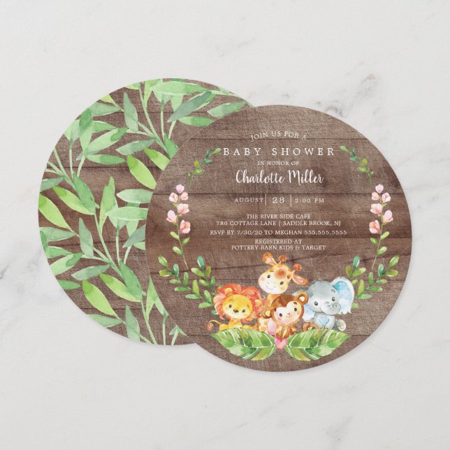 Rustic Safari Jungle Animals Boys Baby Shower Invitation (Front/Back)